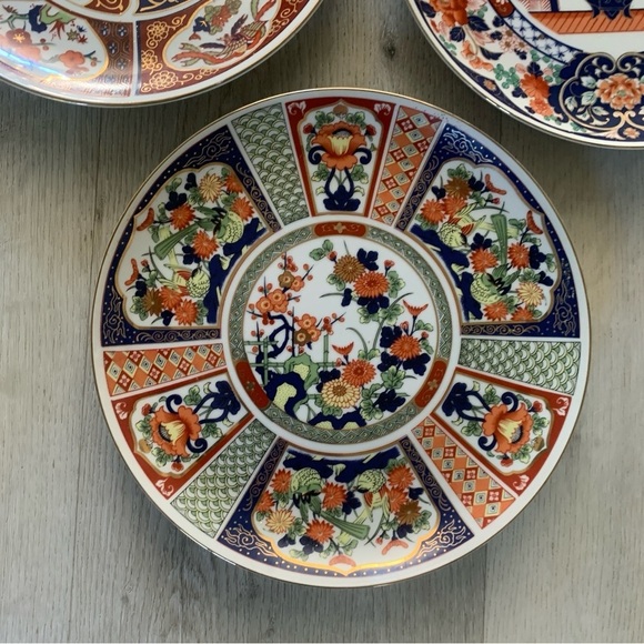 Elegant Orange‎ and Blue Chinese  Dinnerware Set of 3 chinoiserie plates home - Picture 2 of 11